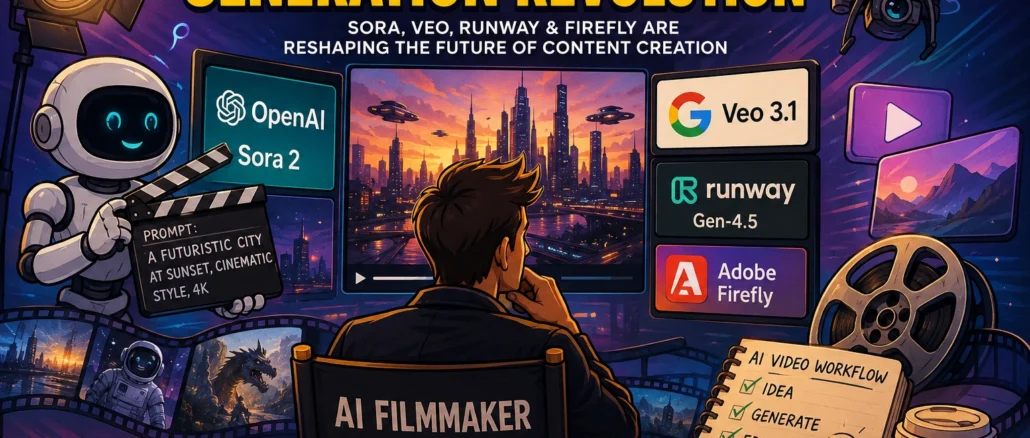 Discover the most powerful AI video generation tools in 2026, including OpenAI Sora 2, Google Veo 3.1, Runway Gen-4.5, and Adobe Firefly.